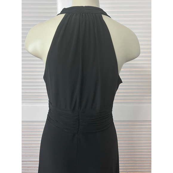 Evan-Picone Black Halter Midi Dress Ruched Waist V-Neck Size 12 - Picture 8 of 14